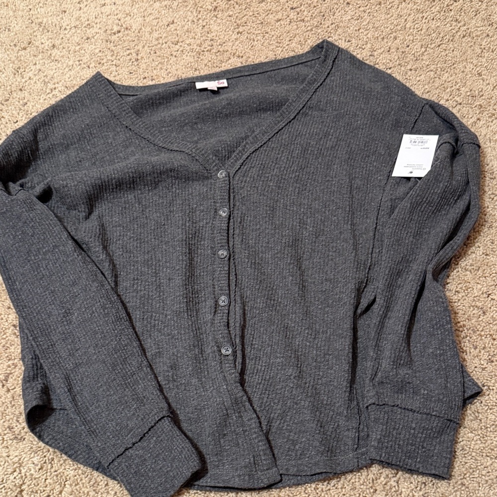 Gray Button-Up Waffle Top